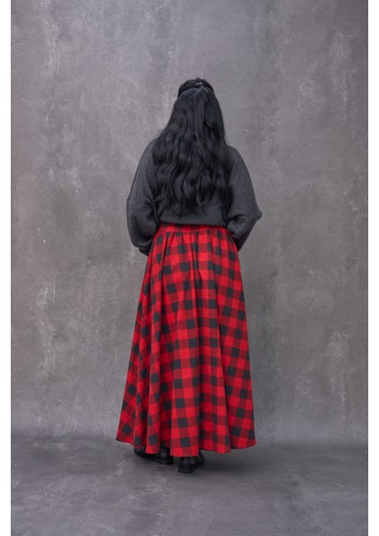 Kırmızı Dama Desenli Pazen Balon Etek indirimleri