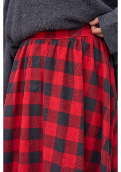 Kırmızı Dama Desenli Pazen Balon Etek