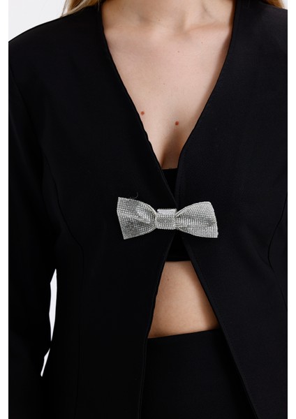 Taşlı Fiyok Detaylı Abiye Etek ve Astarlı Ceket Takım | ECKTK36066 Siyah fırsatları