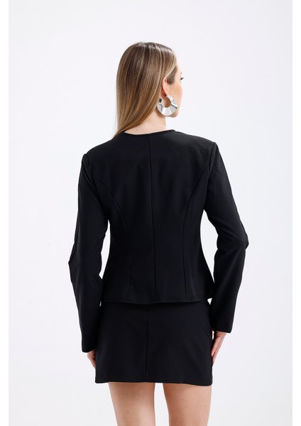Taşlı Fiyok Detaylı Abiye Etek ve Astarlı Ceket Takım | ECKTK36066 Siyah indirimleri