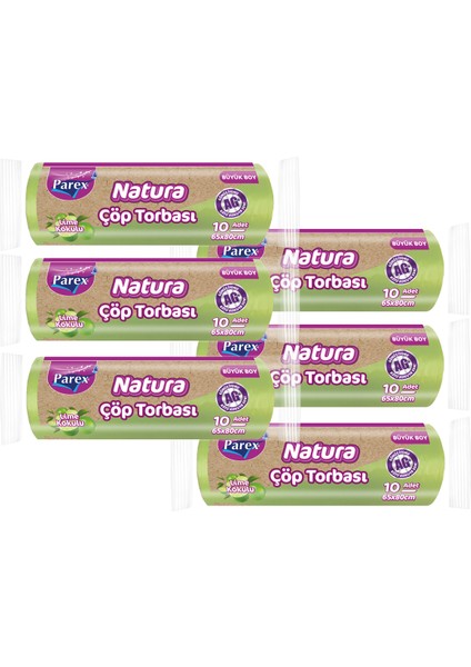 Natura 10'lu Çöp Torbası Büyük Boy 65 x 80 cm Altılı Paket