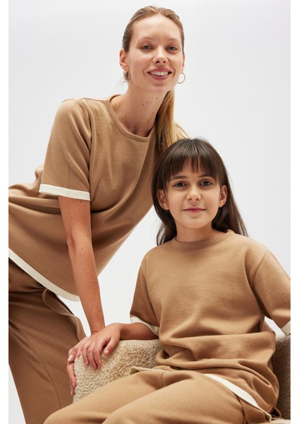Rumi Çocuk Triko Pamuk Pantolon - Camel