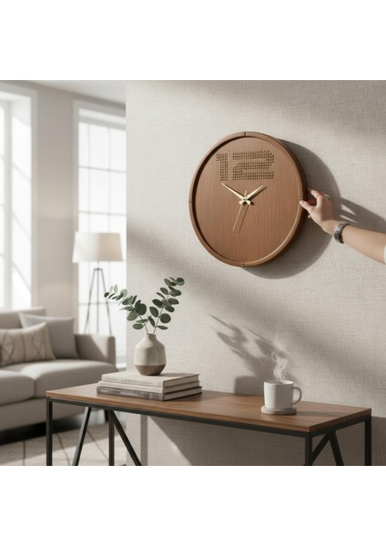 Çerçeveli Meşe Kaplamalı Dekoratif Duvar Saati