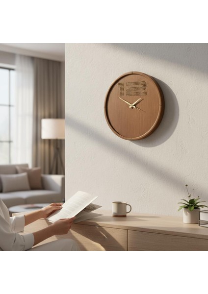 Çerçeveli Meşe Kaplamalı Dekoratif Duvar Saati