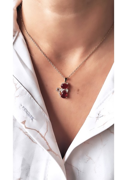 Kırmızı Zirkon Taşlı Kedi Çelik Kolye fiyatları