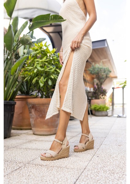 Nuno Kadın Siyah Çapraz Gercek Suet Espadrıl Sandalet