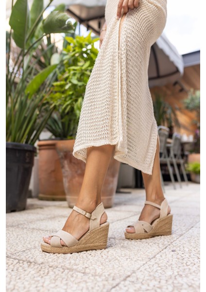 Nuno Kadın Siyah Çapraz Gercek Suet Espadrıl Sandalet