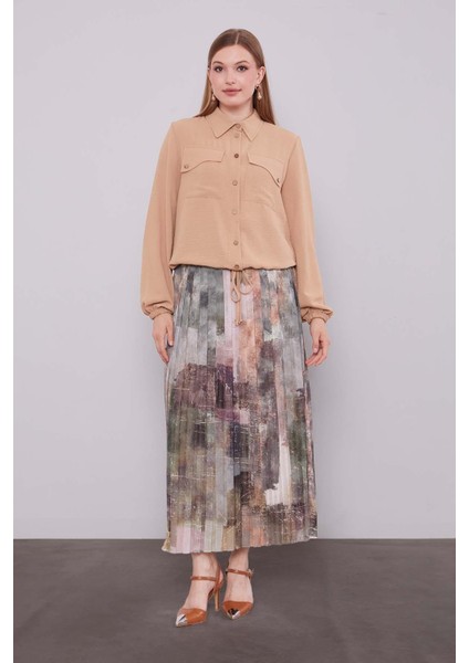 CAMEL-HAKİ Bel Büzgülü Etek Takım