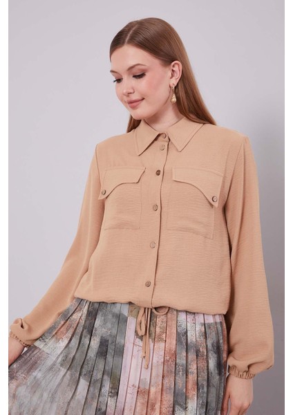 CAMEL-HAKİ Bel Büzgülü Etek Takım modelleri