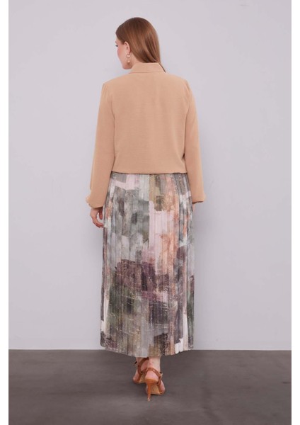 CAMEL-HAKİ Bel Büzgülü Etek Takım