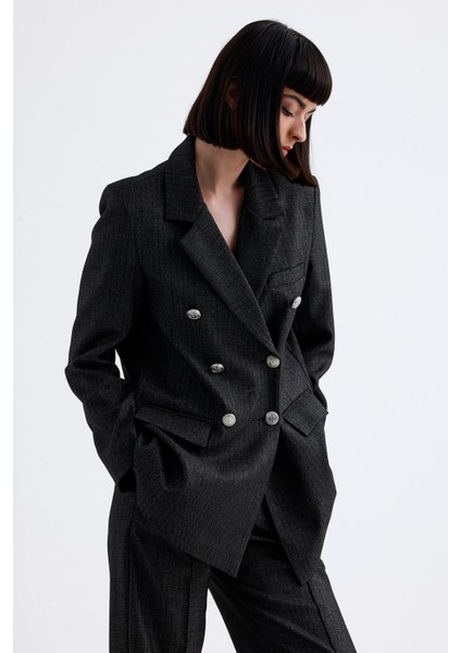 Astarlı Kruvaze Mevsimlik Kadın Ceket | CKT35837CK Antrasit