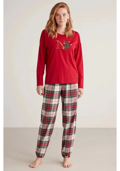 Mdb Nautıca W606 Kadın Uzun Kollu Ekoseli Pijama Takımı