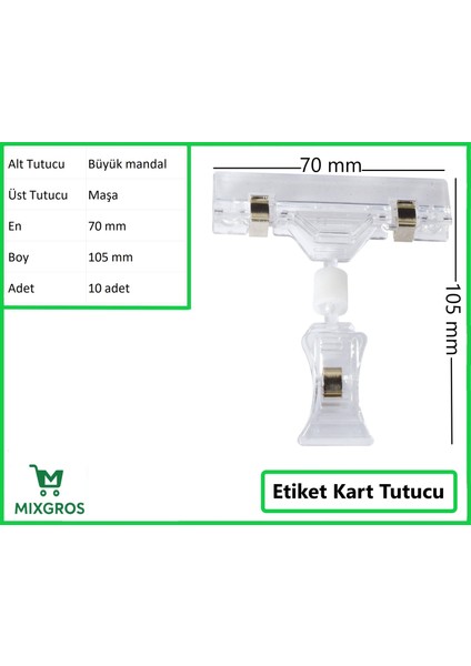 Etiket Tutucu / Maşalı / Büyük Mandal / Şeffaf / 70X105 mm / 10 Adet
