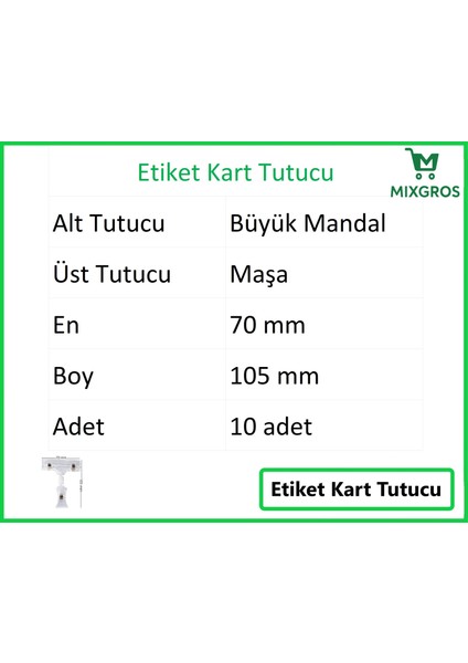 Etiket Tutucu / Maşalı / Büyük Mandal / Şeffaf / 70X105 mm / 10 Adet fiyatları