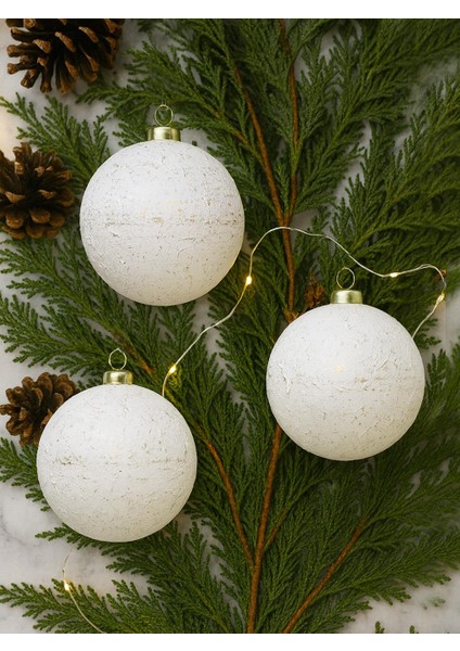 Eskitme Görünümlü Retro Yılbaşı Topu Beyaz Gold 8 cm – 3'lü