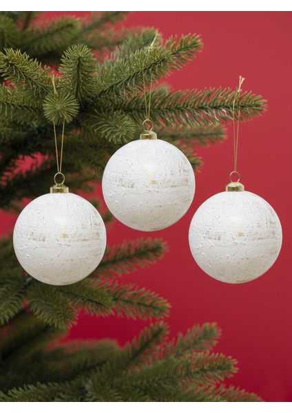 Eskitme Görünümlü Retro Yılbaşı Topu Beyaz Gold 8 cm – 3'lü fiyatları
