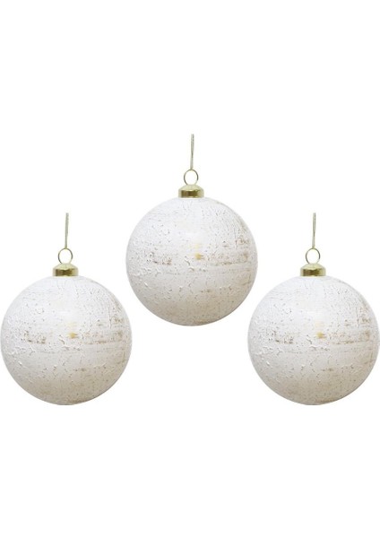 Eskitme Görünümlü Retro Yılbaşı Topu Beyaz Gold 8 cm – 3'lü modelleri