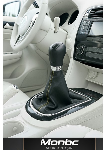 Dacia Sandero Siyah Suni Deriden Üretilen Kaliteli ve Dayanıklı Sarı Spor Düz Dikiş Vites Körüğü