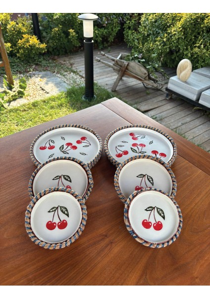 El Yapımı Doğal Ip Sarma Kiraz Desenli 6’lı Sunum & Servis Seti – Rustik ve Dekoratif Sofra Takımı