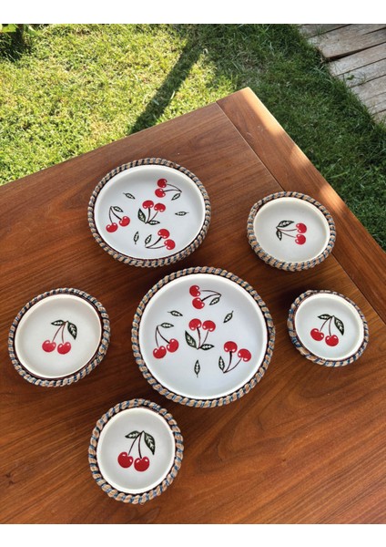 El Yapımı Doğal Ip Sarma Kiraz Desenli 6’lı Sunum & Servis Seti – Rustik ve Dekoratif Sofra Takımı