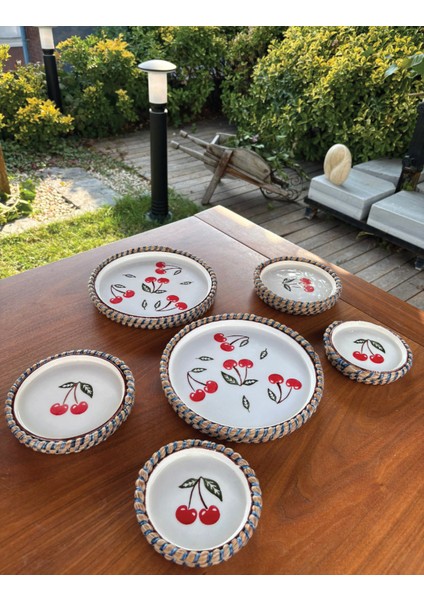 El Yapımı Doğal Ip Sarma Kiraz Desenli 6’lı Sunum & Servis Seti – Rustik ve Dekoratif Sofra Takımı