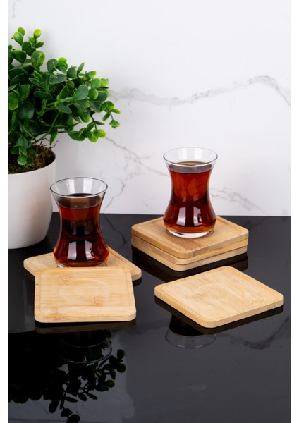6 Parça Bambu Modern Bardak Altlığı Çay Tabağı Altlığı Fincan Altlığı Seti