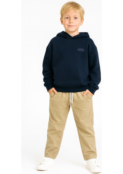 Erkek Çocuk Beli Lastikli Dokuma Pantolon Krem