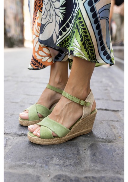 Nuno Kadın Siyah Çapraz Gercek Suet Espadrıl Sandalet