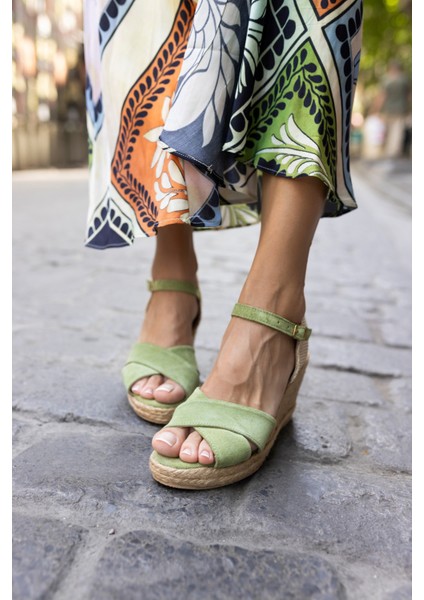 Nuno Kadın Siyah Çapraz Gercek Suet Espadrıl Sandalet