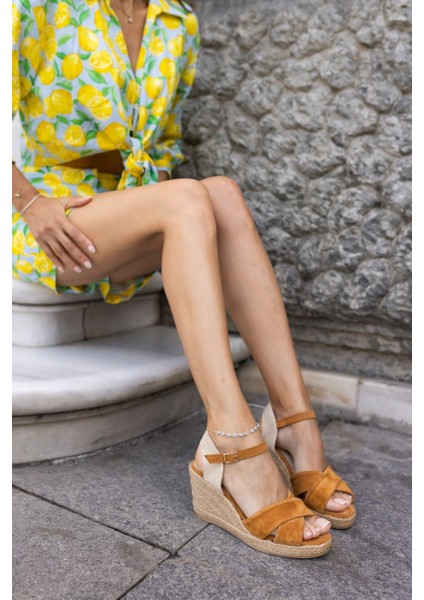 Nuno Kadın Siyah Çapraz Gercek Suet Espadrıl Sandalet