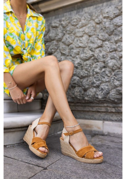 Nuno Kadın Siyah Çapraz Gercek Suet Espadrıl Sandalet