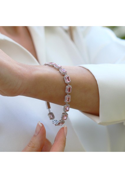 Sky Red Collection Baget Pembe Taşlı Gümüş Bileklik fırsatları