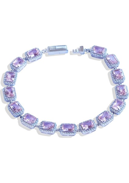 Sky Red Collection Baget Pembe Taşlı Gümüş Bileklik indirimleri