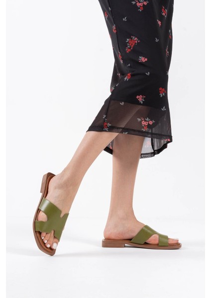 Modaserdem Fergei Haki Yeşili Hakiki Deri Terlik fırsatları