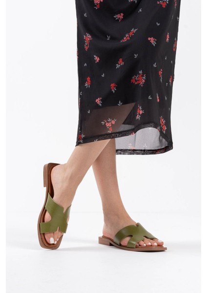 Modaserdem Fergei Haki Yeşili Hakiki Deri Terlik indirimleri