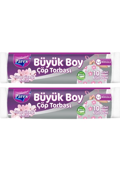 Büzgülü 10'lu Çöp Torbası Kiraz Çiçeği Kokulu Büyük Boy 65 x 70 cm Ikili Paket