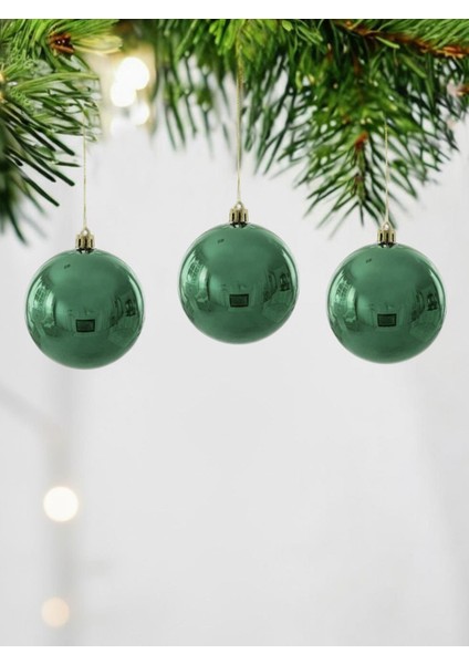 Yılbaşı Topu Çam Ağacı Süsü Yeşil 8 cm 6'lı