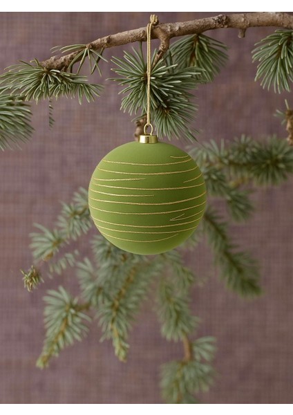 Kadife Yılbaşı Topu – Altın Simli Çam Ağacı Süsü Yağ Yeşili 10 cm 3'lü