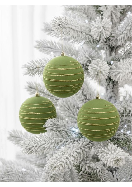 Kadife Yılbaşı Topu – Altın Simli Çam Ağacı Süsü Yağ Yeşili 10 cm 3'lü fiyatları