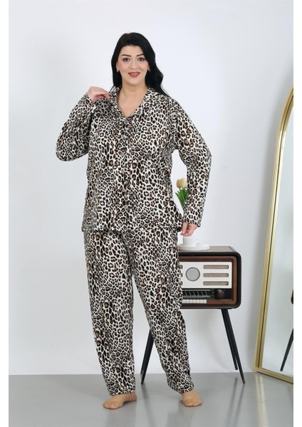 Kadın Büyük Beden Pamuklu Cepli Düğmeli Kahve Pijama Takım fiyatları