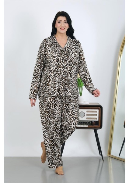 Kadın Büyük Beden Pamuklu Cepli Düğmeli Kahve Pijama Takım fırsatları