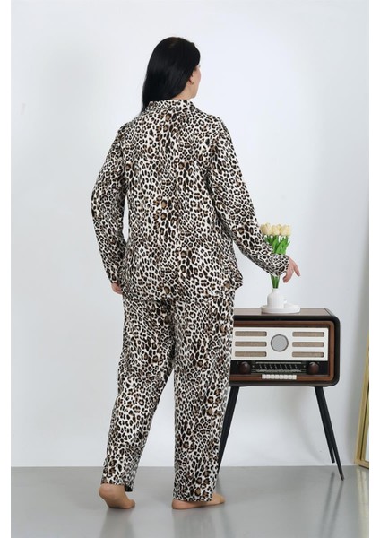 Kadın Büyük Beden Pamuklu Cepli Düğmeli Kahve Pijama Takım indirimleri