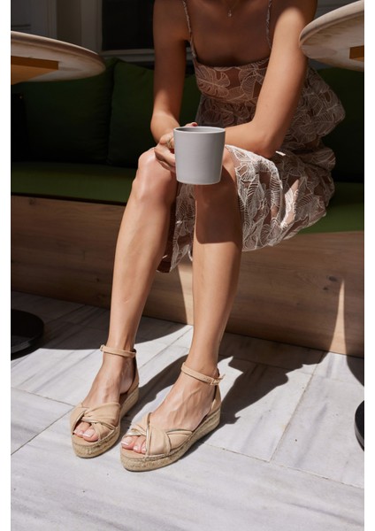 Torgos Kadın Nude Gercek Deri Espadrıl Taban Ispanya Uretımı Sandalet