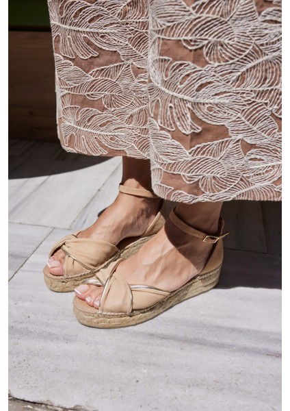 Torgos Kadın Nude Gercek Deri Espadrıl Taban Ispanya Uretımı Sandalet