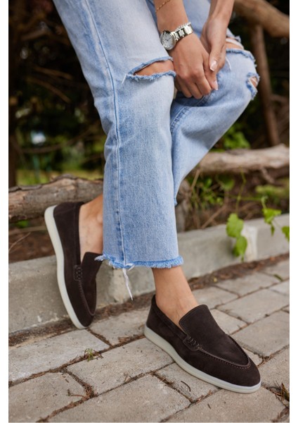 Amor Kadın Tutun Nude Gercek Suet Loafer Ayakkabı