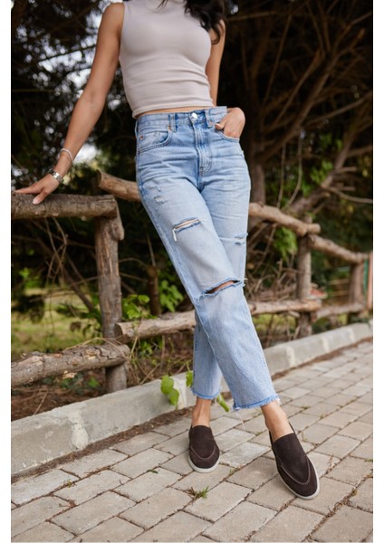 Amor Kadın Tutun Nude Gercek Suet Loafer Ayakkabı modelleri