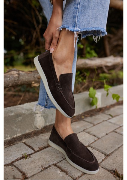 Amor Kadın Tutun Nude Gercek Suet Loafer Ayakkabı fırsatları