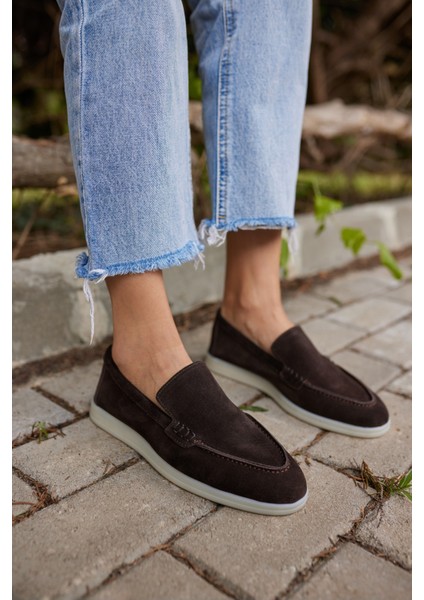 Amor Kadın Tutun Nude Gercek Suet Loafer Ayakkabı indirimleri