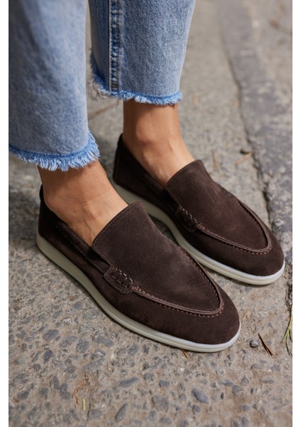 Amor Kadın Tutun Nude Gercek Suet Loafer Ayakkabı