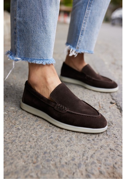 Amor Kadın Tutun Nude Gercek Suet Loafer Ayakkabı